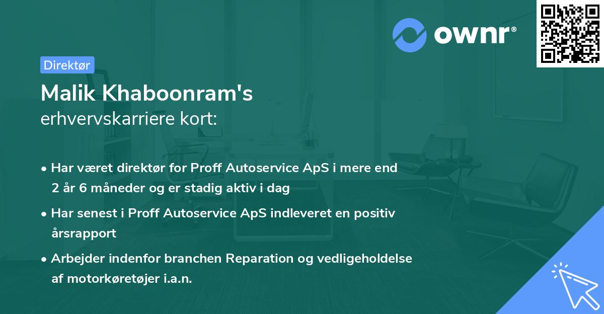 Malik Khaboonram's erhvervskarriere kort