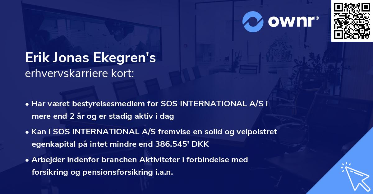 Erik Jonas Ekegren's erhvervskarriere kort