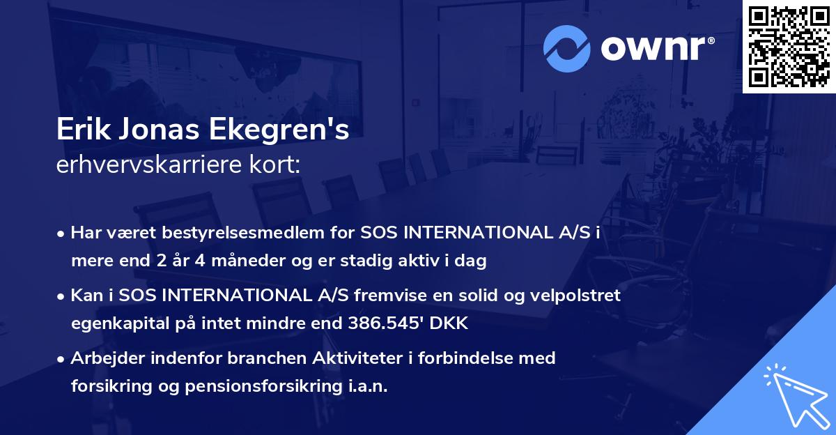 Erik Jonas Ekegren's erhvervskarriere kort
