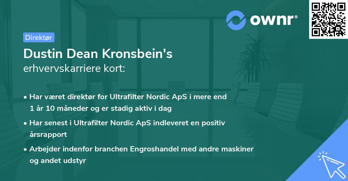 Dustin Dean Kronsbein's erhvervskarriere kort