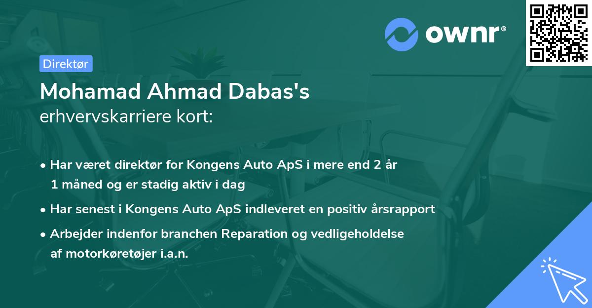 Mohamad Ahmad Dabas's erhvervskarriere kort