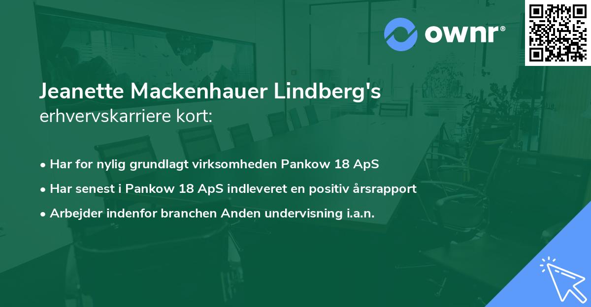 Jeanette Mackenhauer Lindberg's erhvervskarriere kort