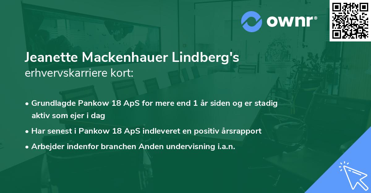 Jeanette Mackenhauer Lindberg's erhvervskarriere kort