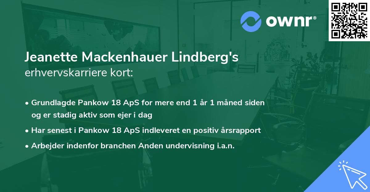 Jeanette Mackenhauer Lindberg's erhvervskarriere kort