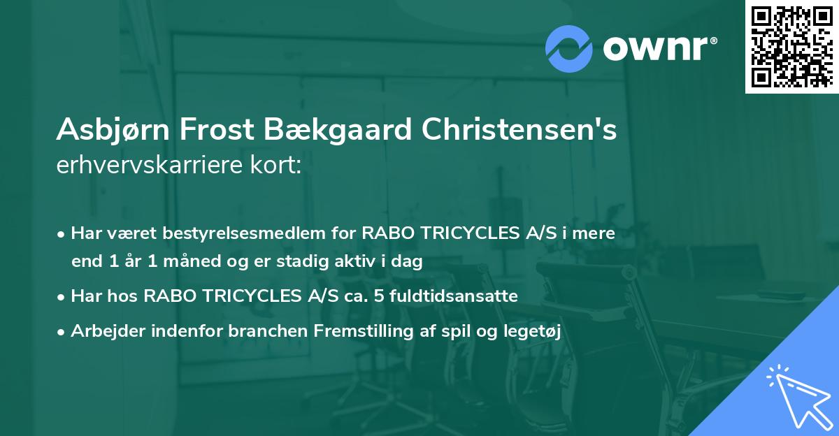 Asbjørn Frost Bækgaard Christensen's erhvervskarriere kort