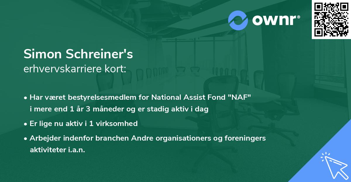 Simon Schreiner's erhvervskarriere kort