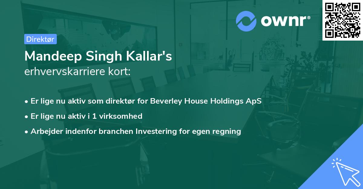 Mandeep Singh Kallar's erhvervskarriere kort