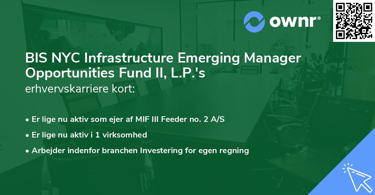 BIS NYC Infrastructure Emerging Manager Opportunities Fund II, L.P.'s erhvervskarriere kort