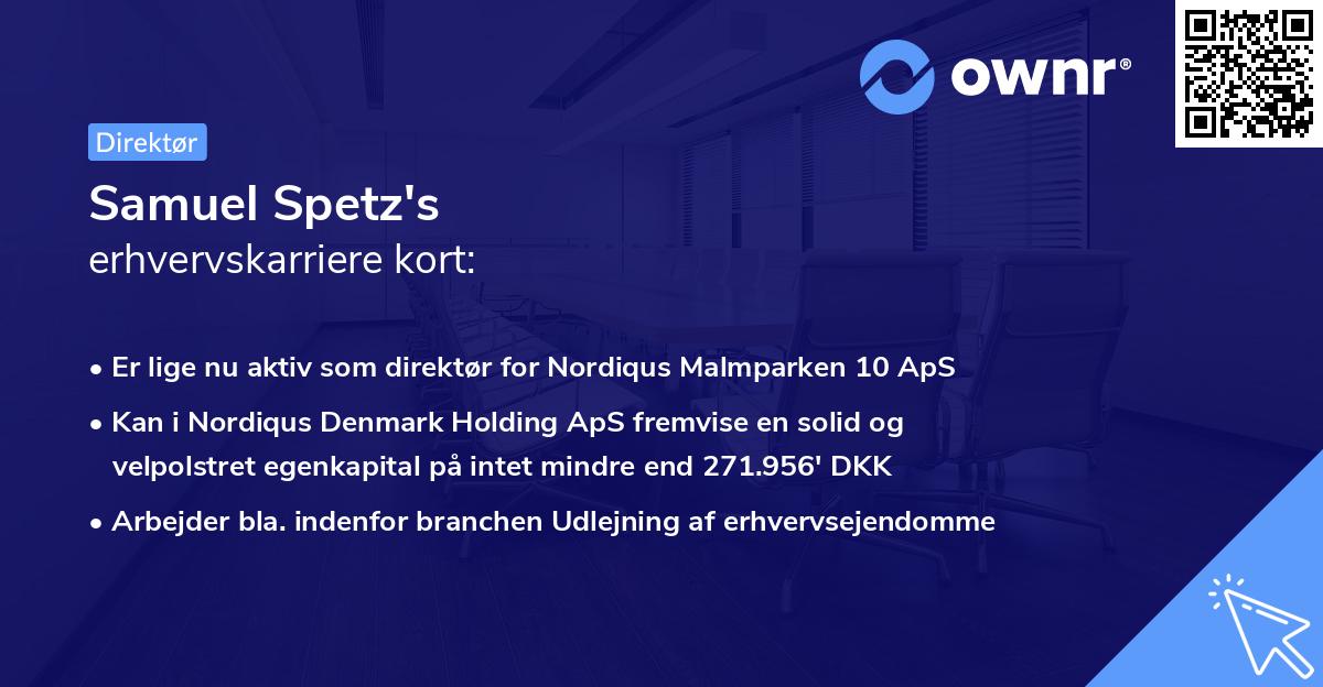 Samuel Spetz's erhvervskarriere kort