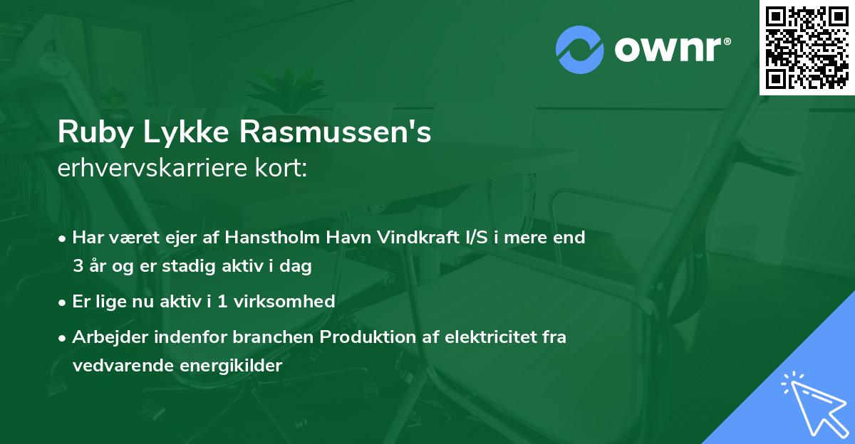 Ruby Lykke Rasmussen's erhvervskarriere kort