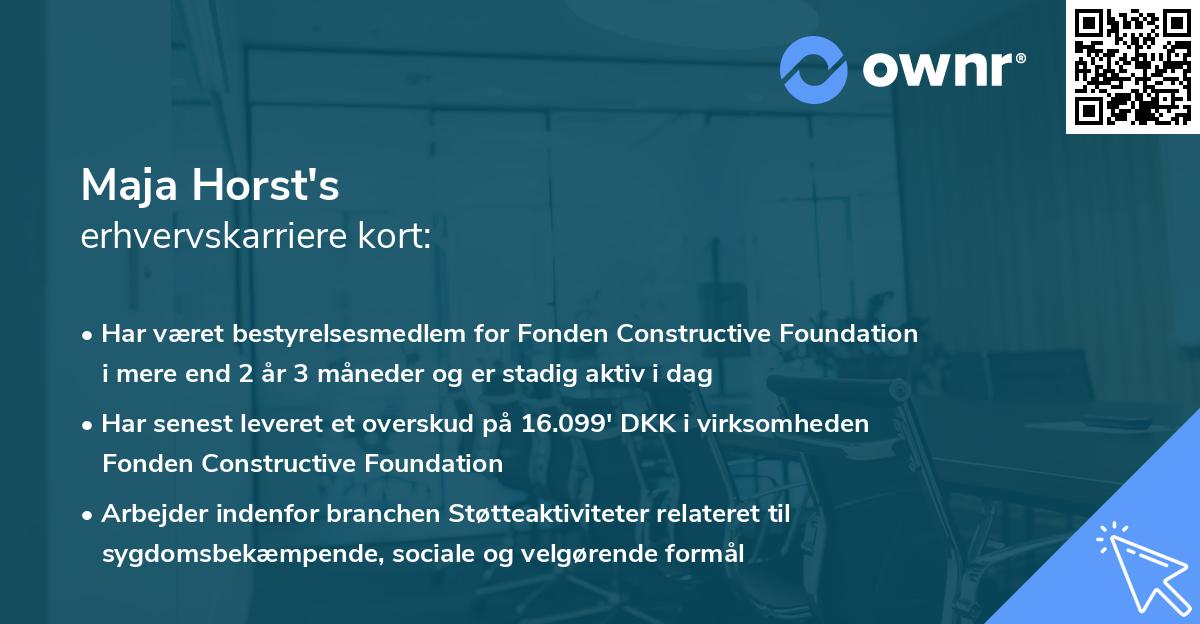 Maja Horst's erhvervskarriere kort