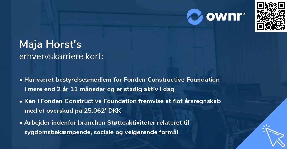 Maja Horst's erhvervskarriere kort