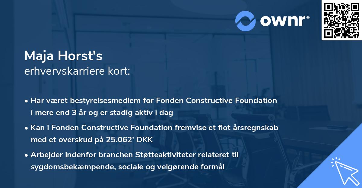 Maja Horst's erhvervskarriere kort