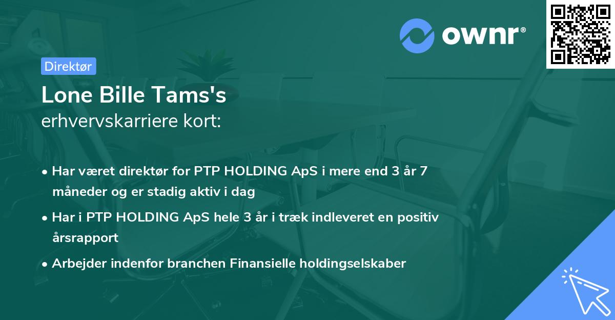 Lone Bille Tams's erhvervskarriere kort