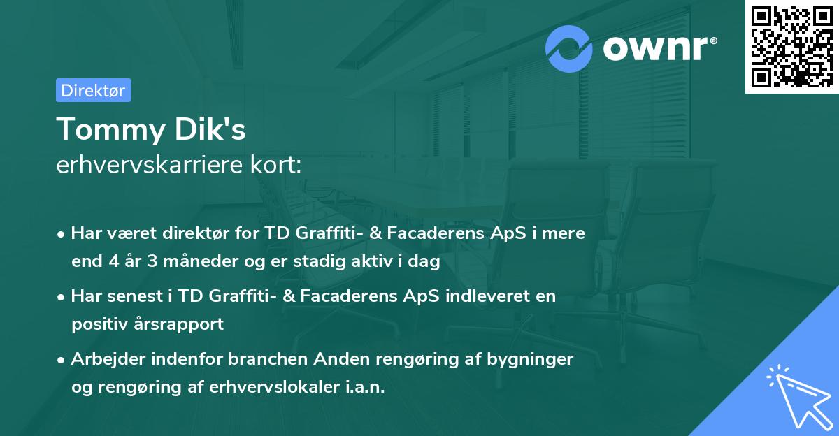 Tommy Dik's erhvervskarriere kort