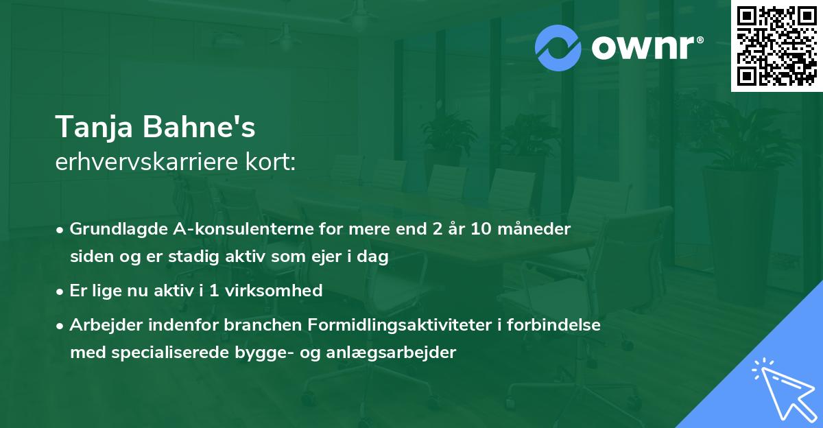 Tanja Bahne's erhvervskarriere kort