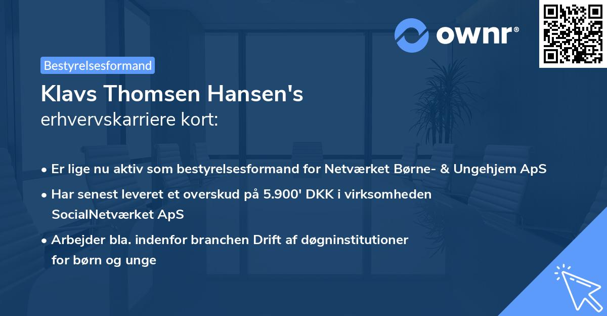 Klavs Thomsen Hansen's erhvervskarriere kort