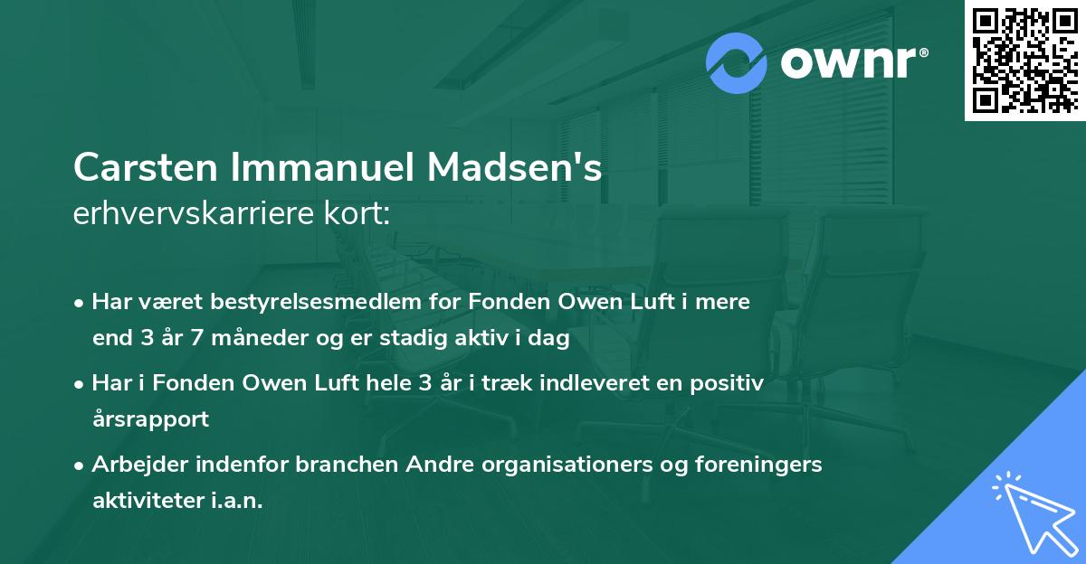 Carsten Immanuel Madsen's erhvervskarriere kort