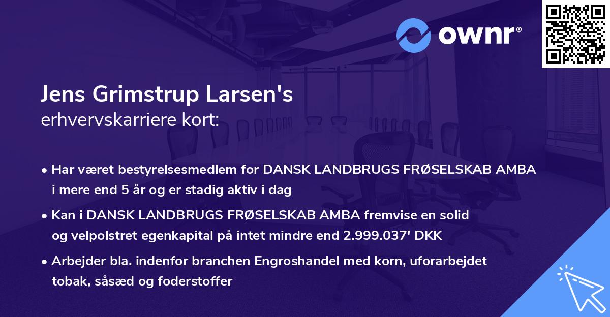 Jens Grimstrup Larsen's erhvervskarriere kort