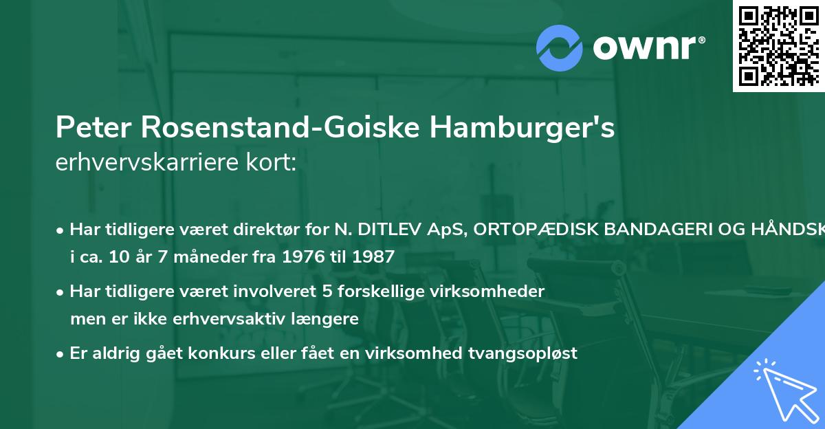 Peter Rosenstand-Goiske Hamburger's erhvervskarriere kort