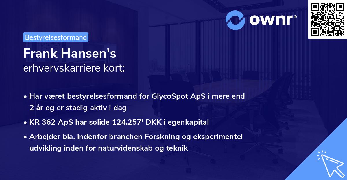 Frank Hansen's erhvervskarriere kort