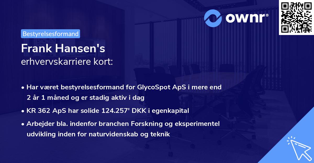 Frank Hansen's erhvervskarriere kort