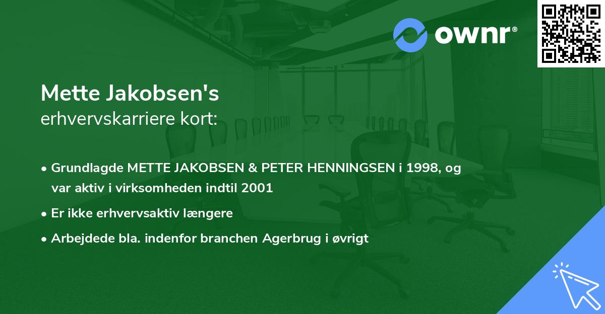 Mette Jakobsen's erhvervskarriere kort