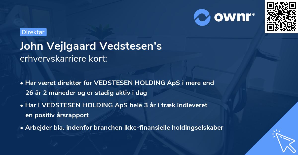 John Vejlgaard Vedstesen's erhvervskarriere kort
