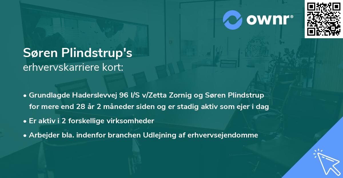 Søren Plindstrup's erhvervskarriere kort