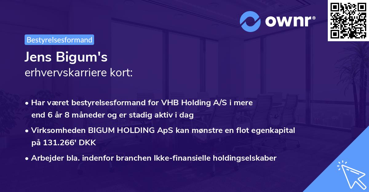 Jens Bigum's erhvervskarriere kort