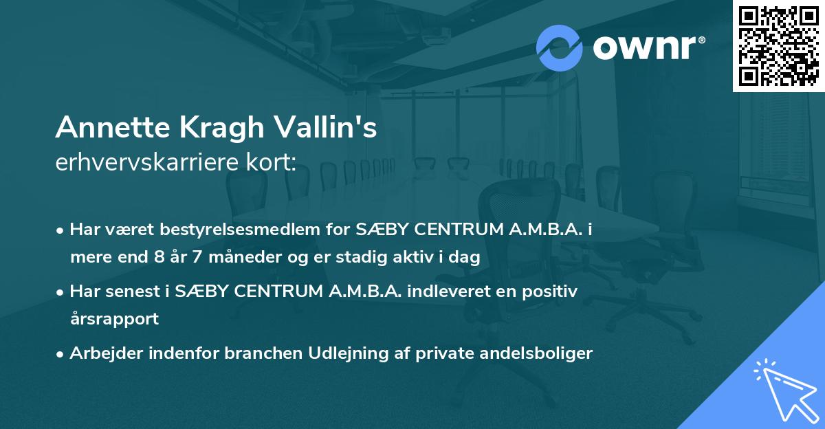Annette Kragh Vallin's erhvervskarriere kort