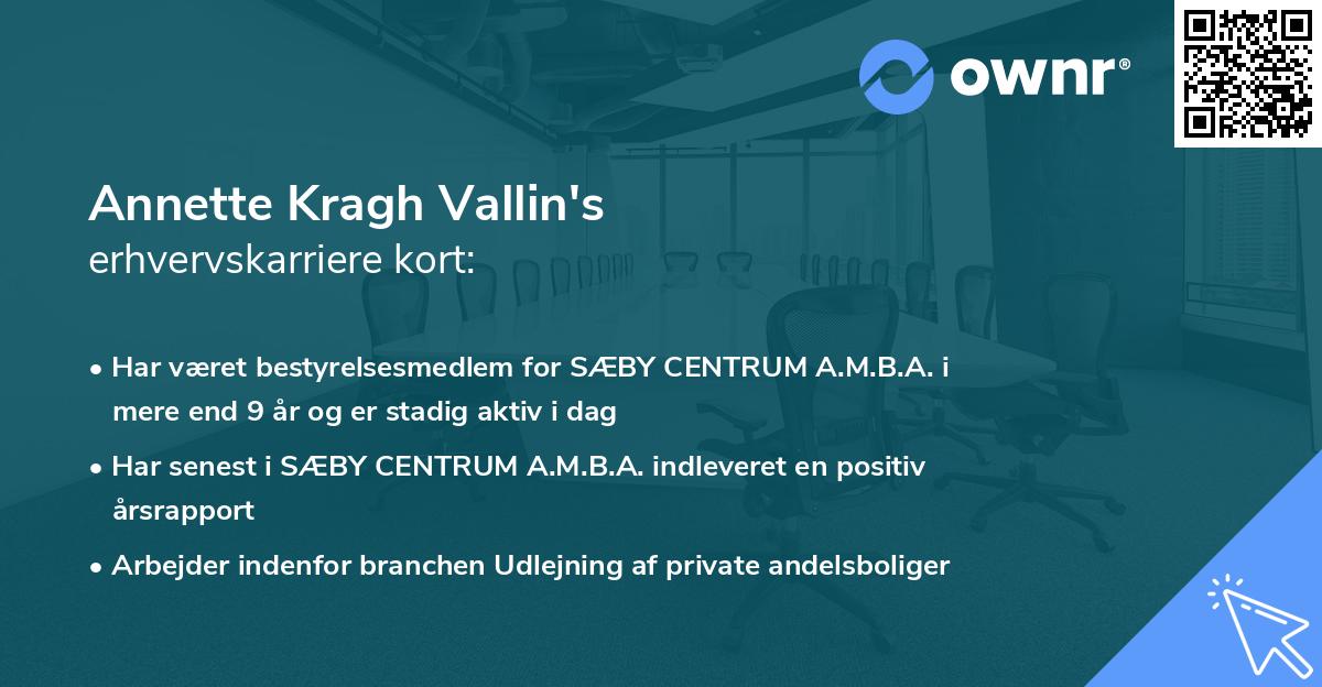 Annette Kragh Vallin's erhvervskarriere kort