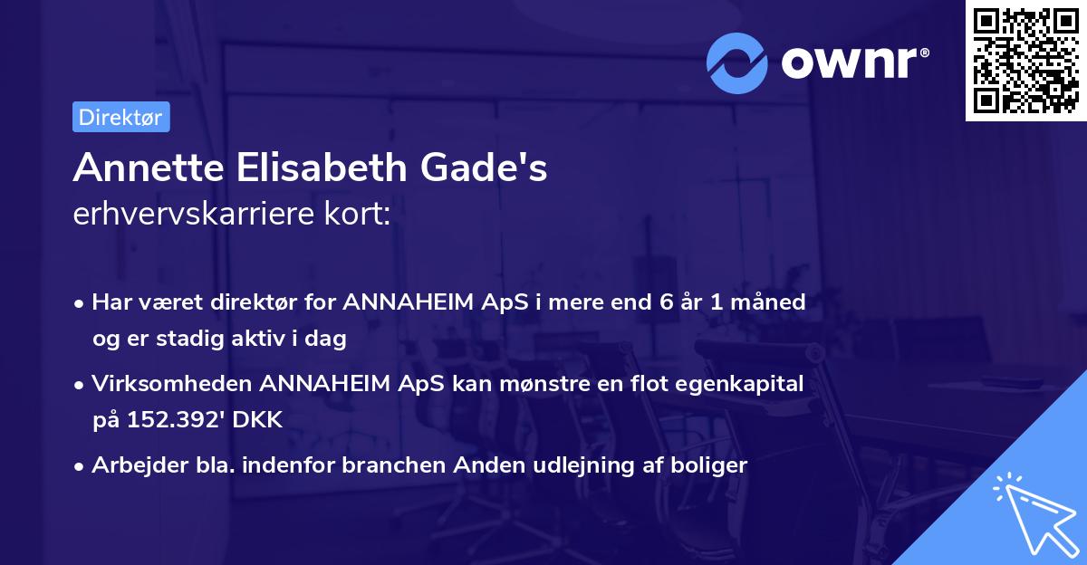 Annette Elisabeth Gade's erhvervskarriere kort