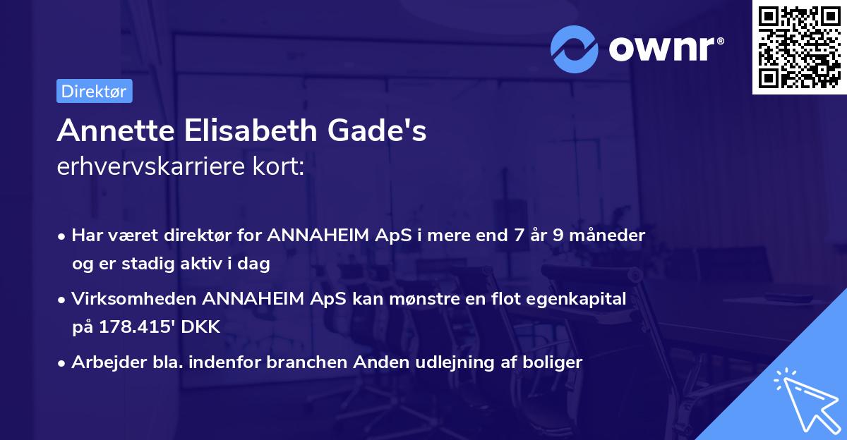 Annette Elisabeth Gade's erhvervskarriere kort