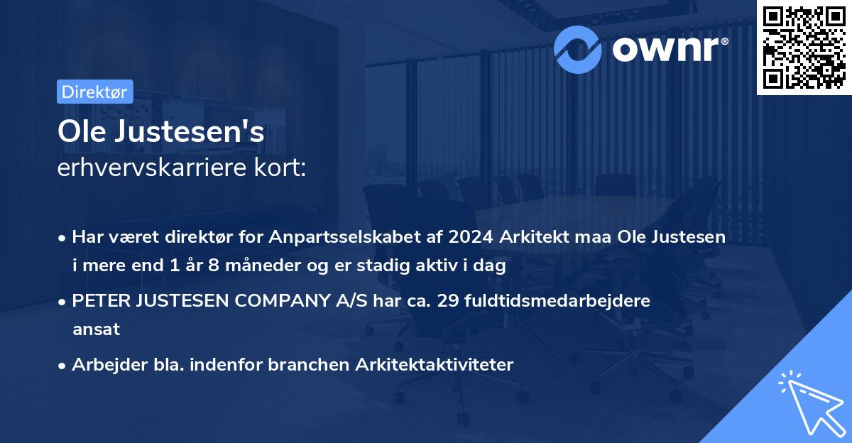 Ole Justesen's erhvervskarriere kort