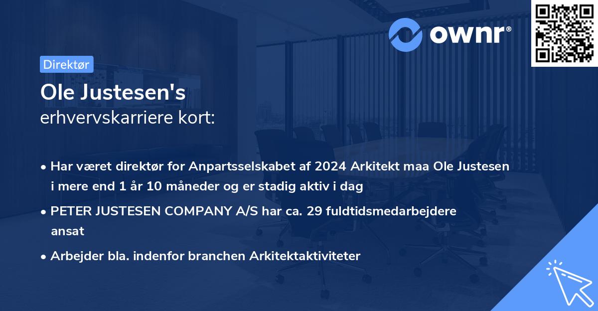 Ole Justesen's erhvervskarriere kort