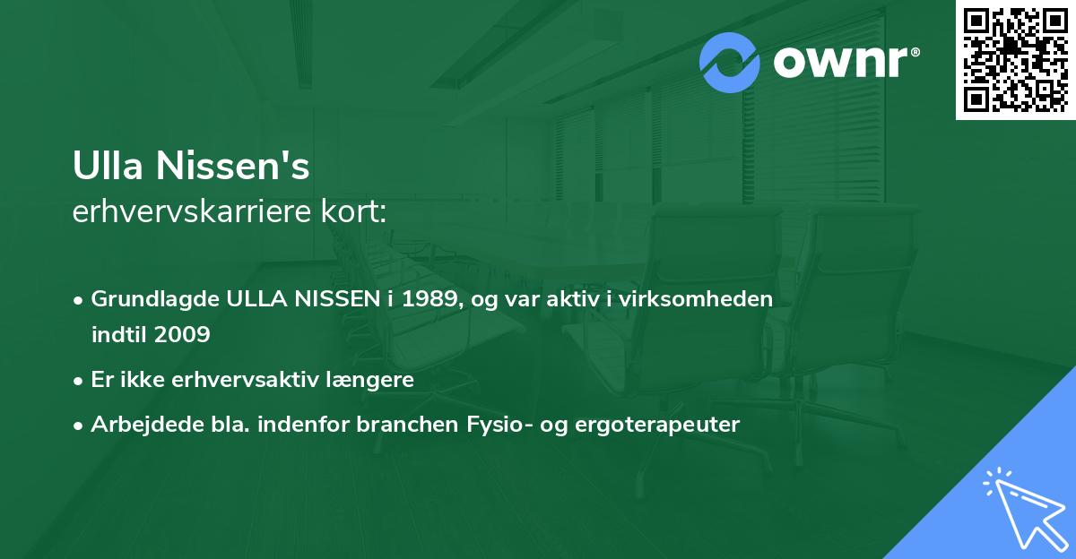Ulla Nissen's erhvervskarriere kort