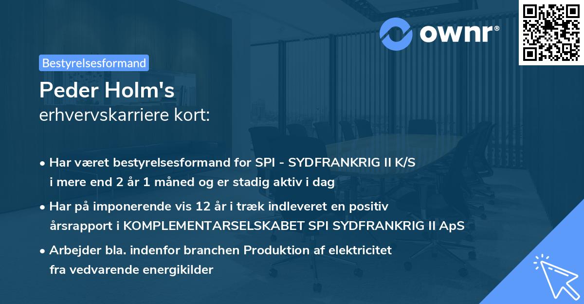 Peder Holm's erhvervskarriere kort