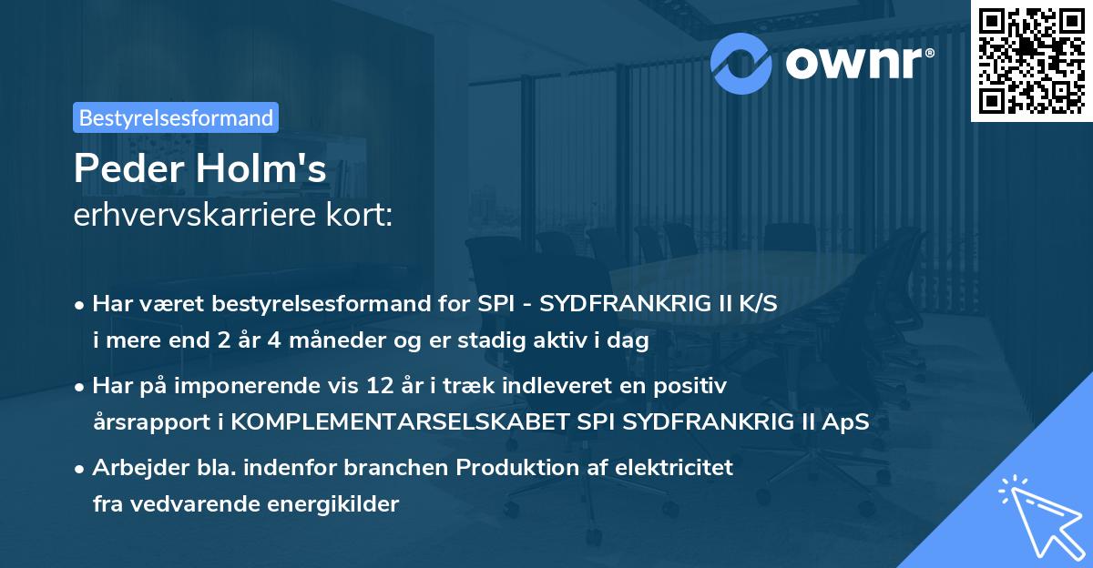 Peder Holm's erhvervskarriere kort