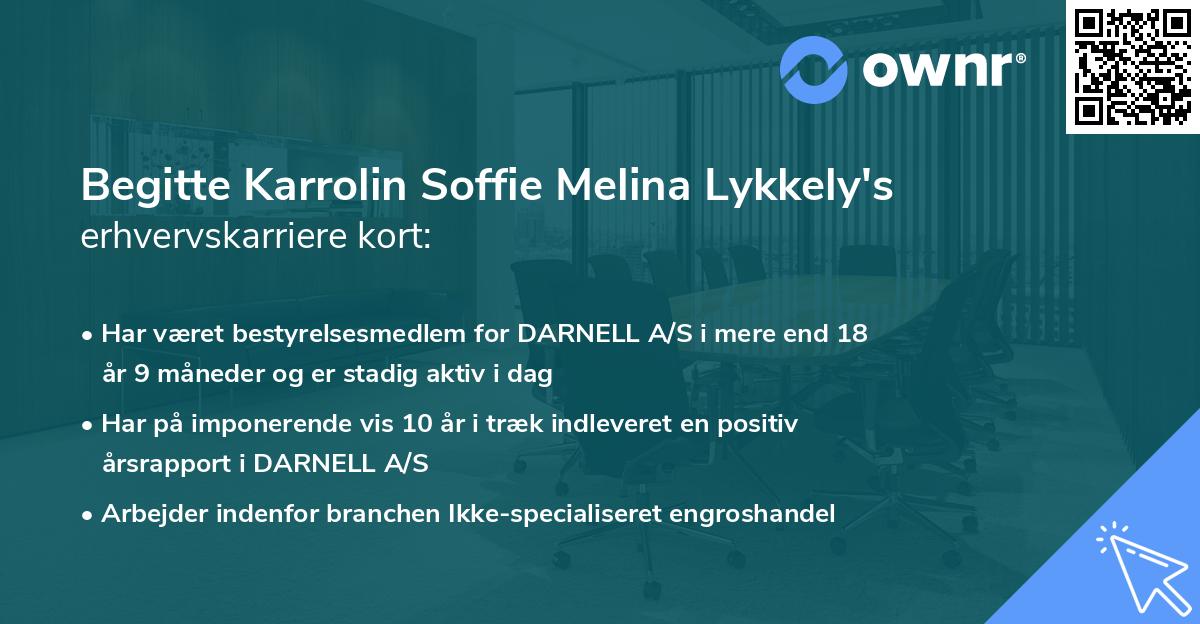 Begitte Karrolin Soffie Melina Lykkely's erhvervskarriere kort