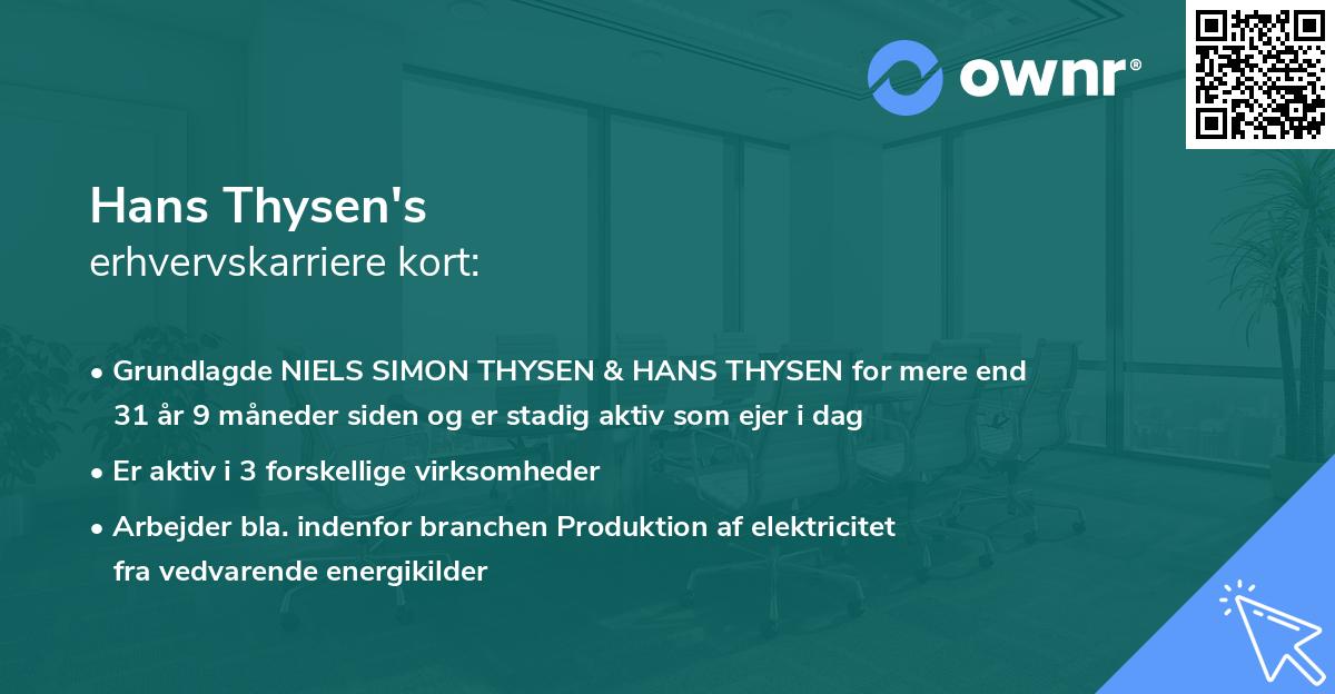 Hans Thysen's erhvervskarriere kort