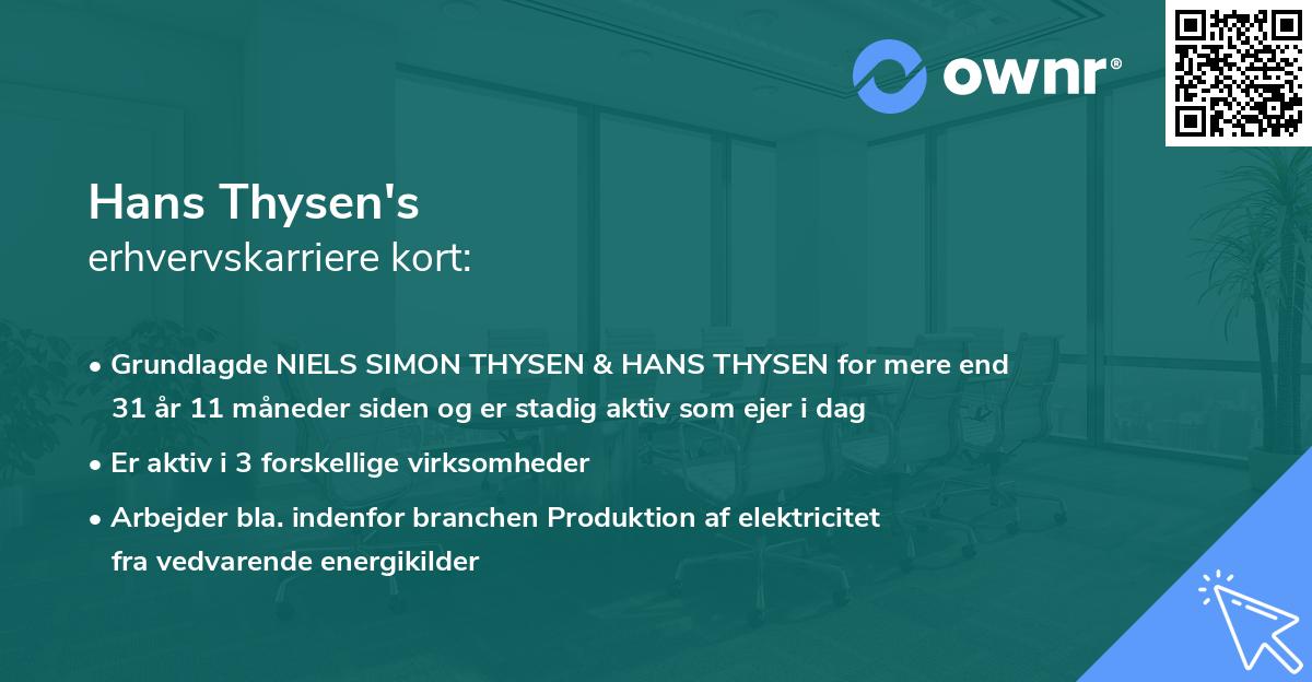 Hans Thysen's erhvervskarriere kort