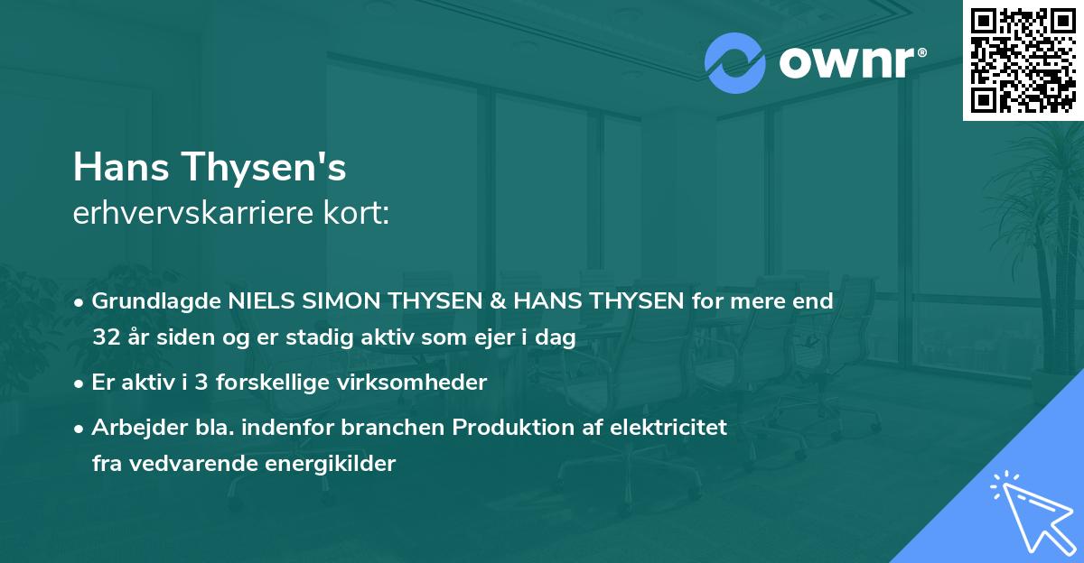 Hans Thysen's erhvervskarriere kort