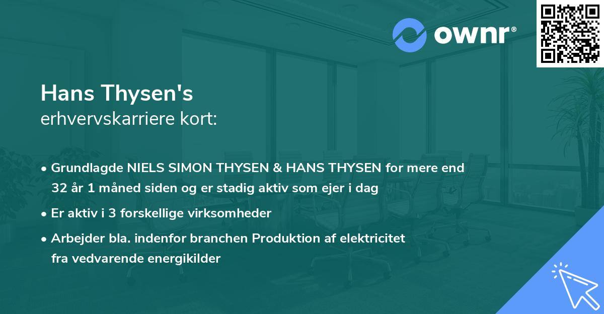 Hans Thysen's erhvervskarriere kort