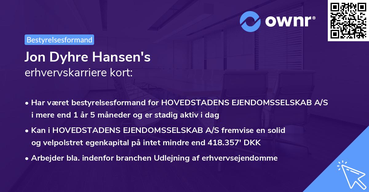 Jon Dyhre Hansen's erhvervskarriere kort