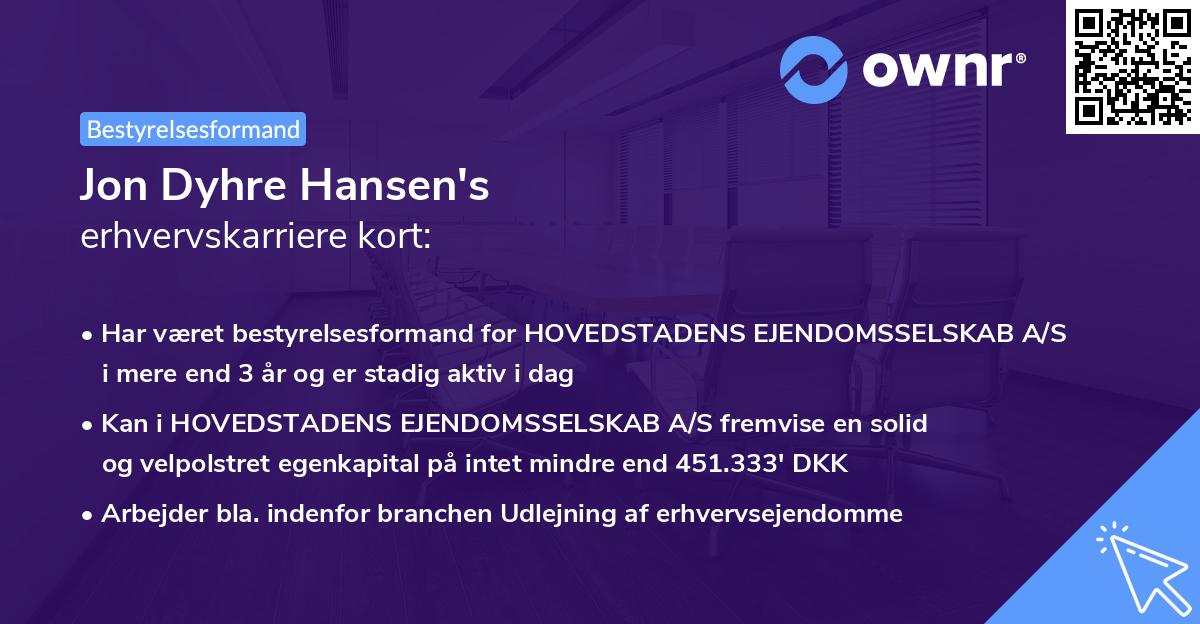 Jon Dyhre Hansen's erhvervskarriere kort