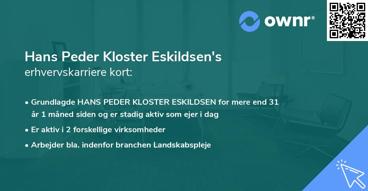 Hans Peder Kloster Eskildsen's erhvervskarriere kort
