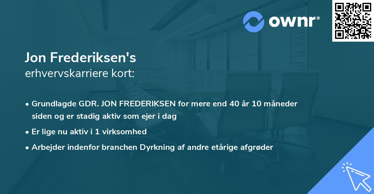 Jon Frederiksen's erhvervskarriere kort