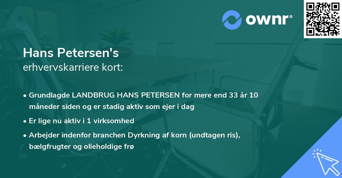 Hans Petersen's erhvervskarriere kort