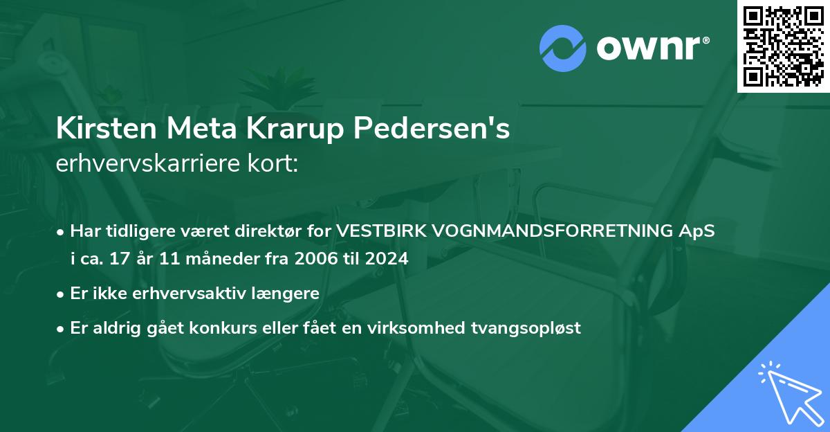 Kirsten Meta Krarup Pedersen's erhvervskarriere kort